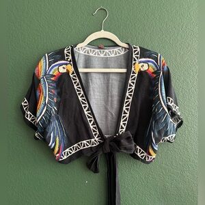FARM Rio cropped navy tucan print top - Size M